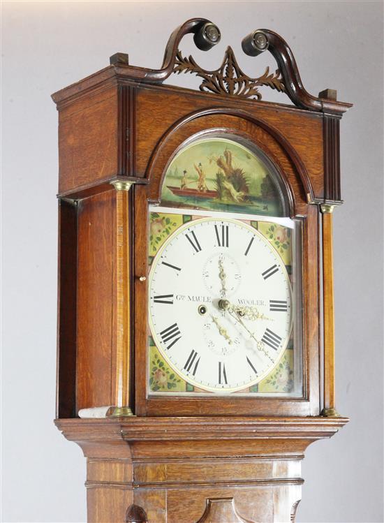 George Maule of Wooler. An early 19th century inlaid oak eight day longcase clock, 7ft 2in.